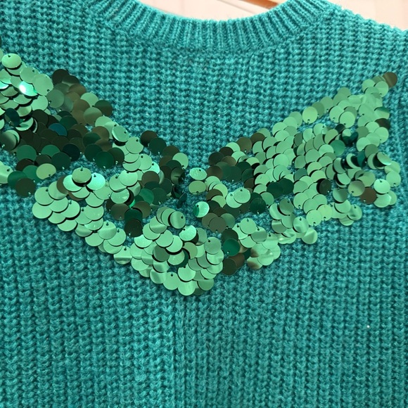 Boden Teal Sweater with Green Sequins - Picture 3 of 4